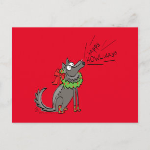 Funny Wolf Christmas Happy Howlidays Holiday Postcard
