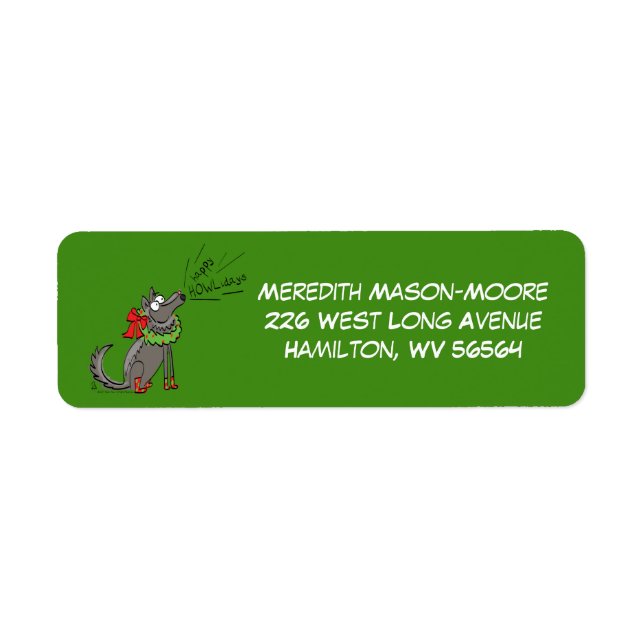 Funny Wolf Christmas Happy Howlidays Holiday Return Address Label (Front)