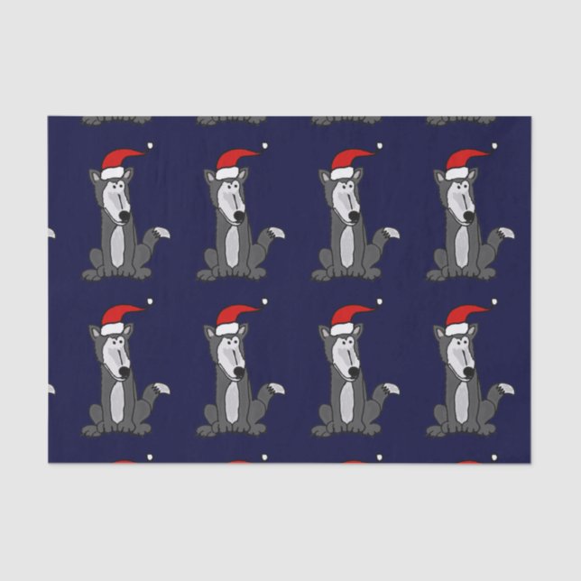 Funny Wolf in Santa Hat Christmas Tissue Paper (Front)