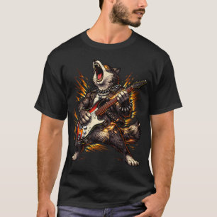 Funny Wolf Playing Guitar Rock And Roll For T-Shirt
