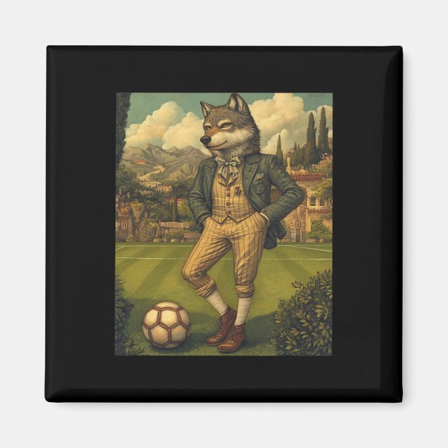 Funny Wolf Playing Soccer Graphic Weird Wolf  Magnet (Front)