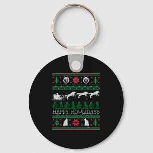 Funny Wolves Wolf Lover Ugly Christmas Sweater Key Ring