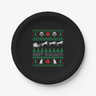 Funny Wolves Wolf Lover Ugly Christmas Sweater Paper Plate