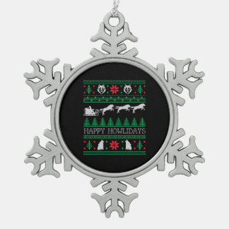 Funny Wolves Wolf Lover Ugly Christmas Sweater Snowflake Pewter Christmas Ornament