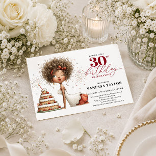 Funny Woman 30th Birthday Marsala Script Red Party Invitation