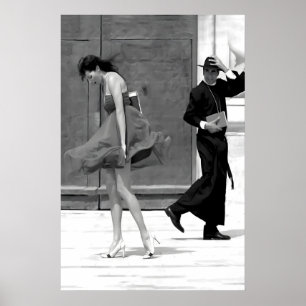 Funny Woman and Priest in Paris Black and White Poster