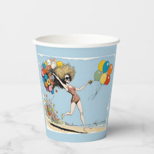 Funny Woman Being Pulled by Balloons Fun Paper Cups