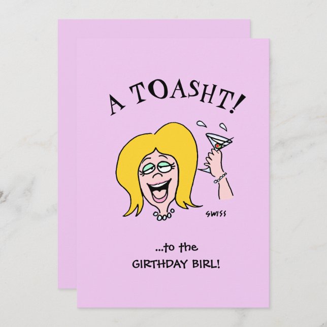 Funny Woman Birthday Party Cute Cartoon Invitation (Front/Back)