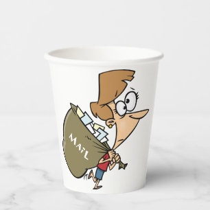 Funny Woman Hauling Heavy Mail Bag Paper Cups