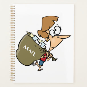 Funny Woman Hauling Heavy Mail Bag Planner