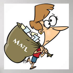 Funny Woman Hauling Heavy Mail Bag Poster