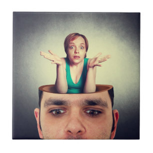 Funny woman in the man head ceramic tile