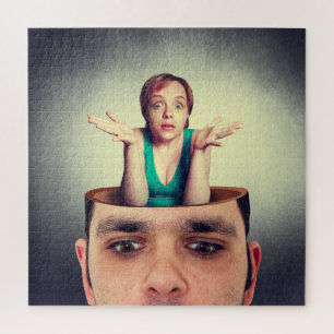 Funny woman in the man head jigsaw puzzle