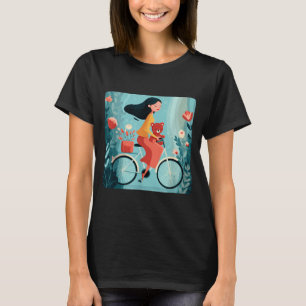 Funny Woman with Girl Bike and Teddy Bear Costume T-Shirt