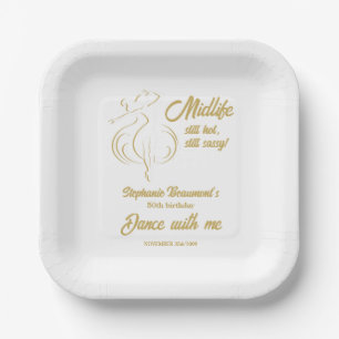 Funny Woman's Gold Midlife Still Hot 50th Birthday Paper Plate