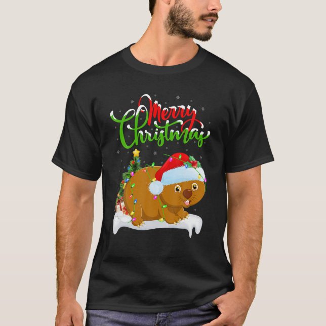 Funny Wombat Animal Lover Xmas Lighting Wombat Chr T-Shirt (Front)