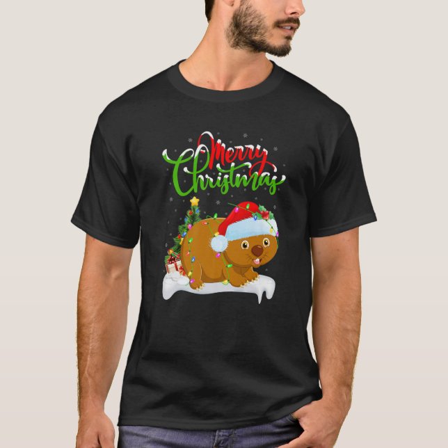 Funny Wombat Animal Lover Xmas Lighting Wombat Chr T-Shirt (Front)
