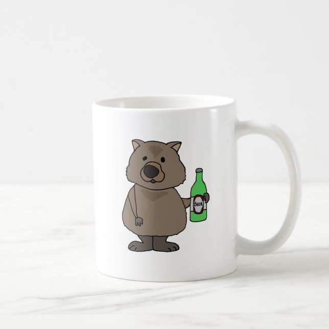 Funny Wombat Drinking Bottle of Beer Cartoon Coffee Mug (Right)