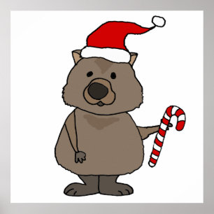 Funny Wombat in Santa Hat Christmas Poster