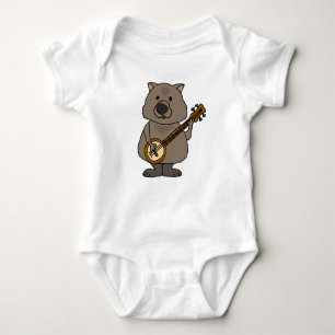 Funny Wombat Playing Banjo Cartoon Baby Bodysuit