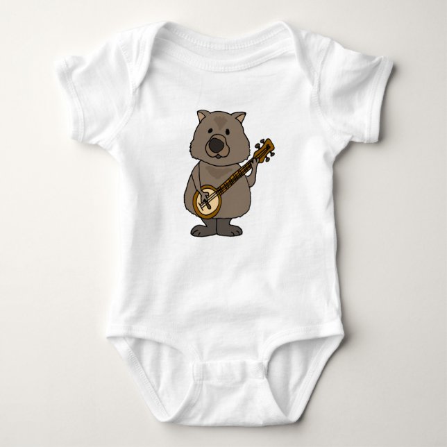 Funny Wombat Playing Banjo Cartoon Baby Bodysuit (Front)
