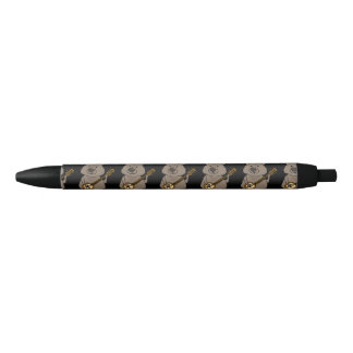 Funny Wombat Playing Banjo Cartoon Black Ink Pen