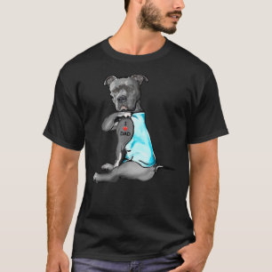 Funny Women Dog Pitbull I Love Dad Tattoo T-Shirt