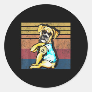 Funny Women Gifts Dog Boxer I Love Dad Tattoo Gift Classic Round Sticker