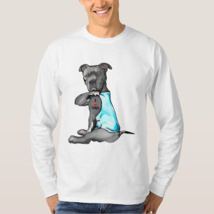Funny Women Gifts Dog Pitbull I Love Dad Tattoo Gi T-Shirt