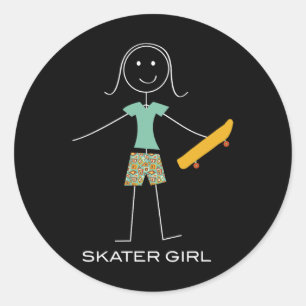 Funny Women Skateboarding Skater Girl Skateboarder Classic Round Sticker