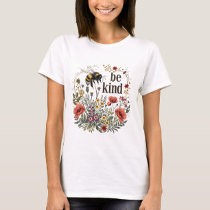 Funny Womens Gift Be Kind Retro Bee & Wildflowers T-Shirt