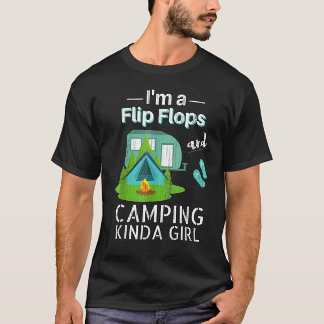 Funny Womens Girls Camping Shirt Flip Flops Roadtr (Front)