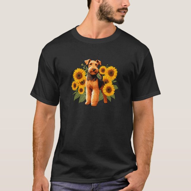 Funny Womens Girls Sunflowers Airedale Terrier Dog T-Shirt (Front)