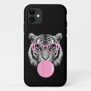 Funny Women's Tiger Glasses & Pink Bubble Gum Anim iPhone 11 Case