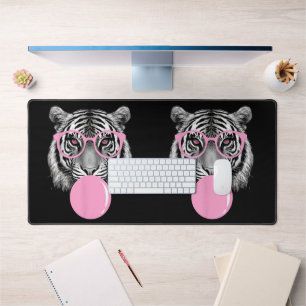 Funny Women's Tiger Glasses & Pink Bubble Gum Anim Desk Mat