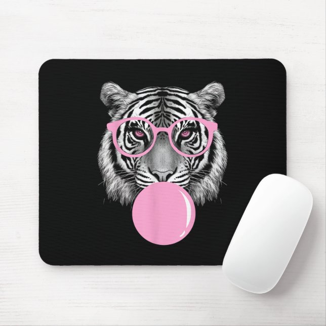 Funny Women's Tiger Glasses & Pink Bubble Gum Anim Mouse Pad (With Mouse)