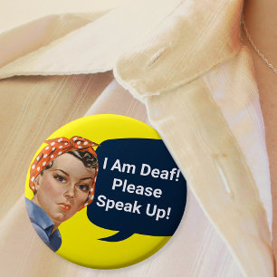 Funny Womens Vintage Rosie the Riveter Deafness 6 Cm Round Badge