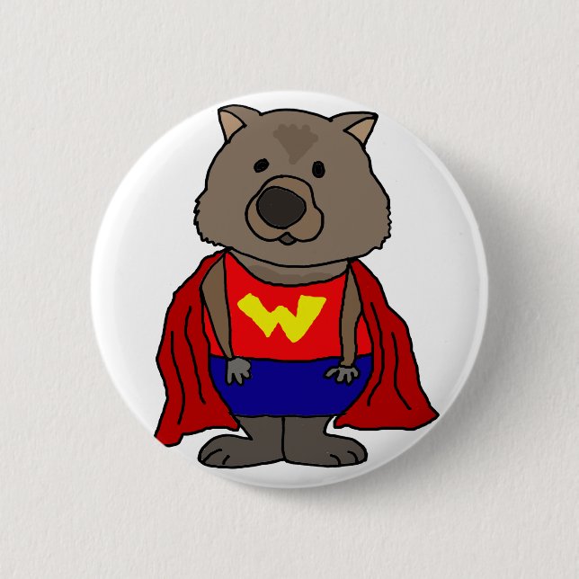 Funny Wonder Wombat Superhero Cartoon Art 6 Cm Round Badge (Front)