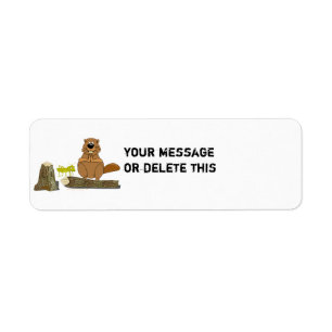 Funny Wood Turning Beaver and Grasshopper Cartoon Return Address Label