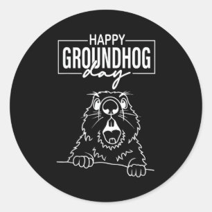 Funny Woodchuck Screaming Happy Groundhog Day _1 Classic Round Sticker