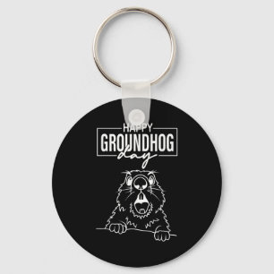 Funny Woodchuck Screaming Happy Groundhog Day _1  Key Ring