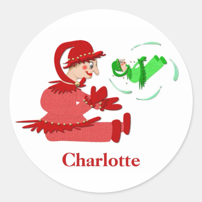 Funny wooden play figures classic round sticker (Front)