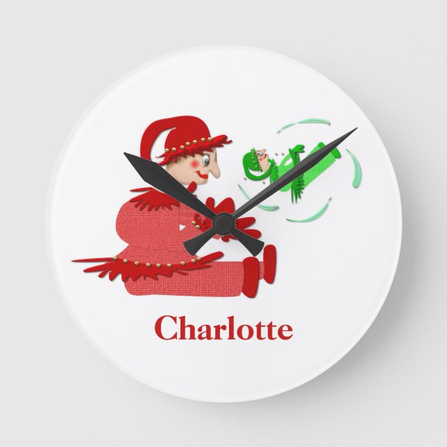 Funny wooden play figures round clock (Front)