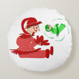 Funny wooden play figures round cushion