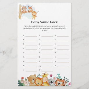 Funny woodland animals Baby Shower Name Race Game