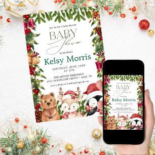 funny woodland christmas baby shower  invitation
