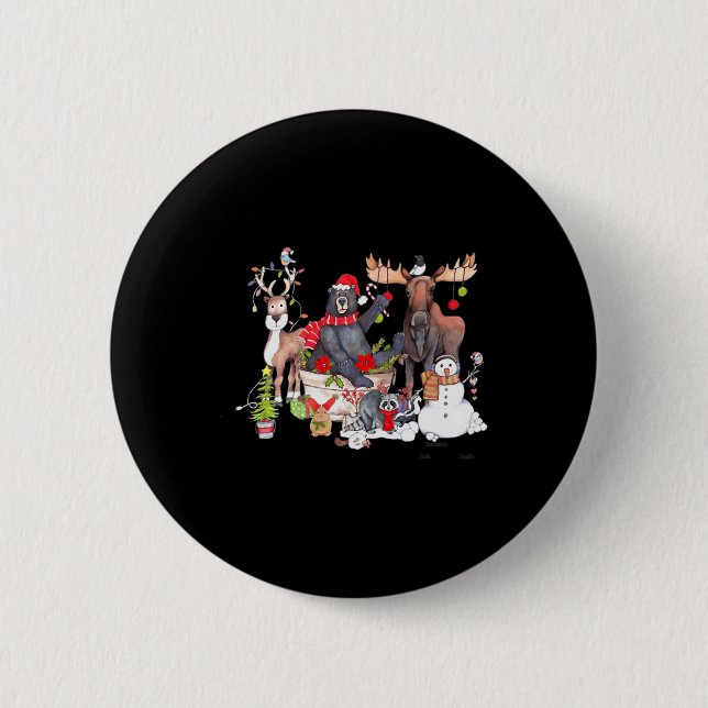 Funny Woodland Critter Christmas Gathering For Ani 6 Cm Round Badge (Front)