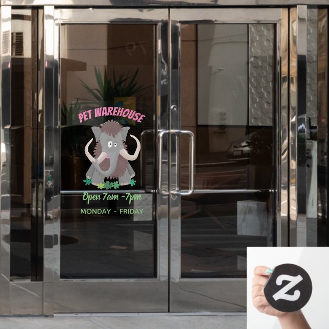 Funny woolly mammoth cartoon illustration (Office Door)