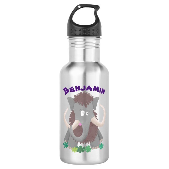 Funny woolly mammoth cartoon illustration 532 ml water bottle (Front)