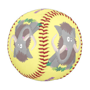 Funny woolly mammoth cartoon illustration baseball